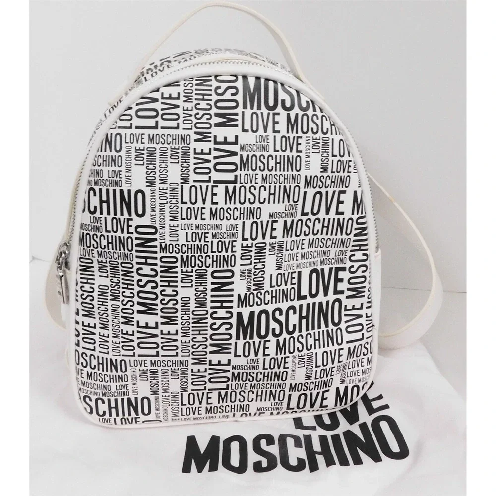 Love Moschino Black White Logo Vegan Backpack Bag‎
